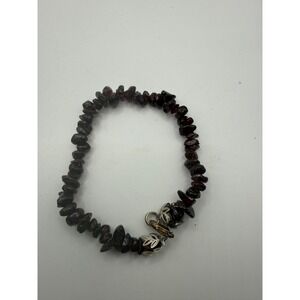 Natural Garnet Chip Bead Bracelet Burgundy Stone Filigree Caps 7.5 Inch‎ Boho